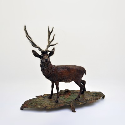 Cerf encrier en bronze polychrome du XIXe