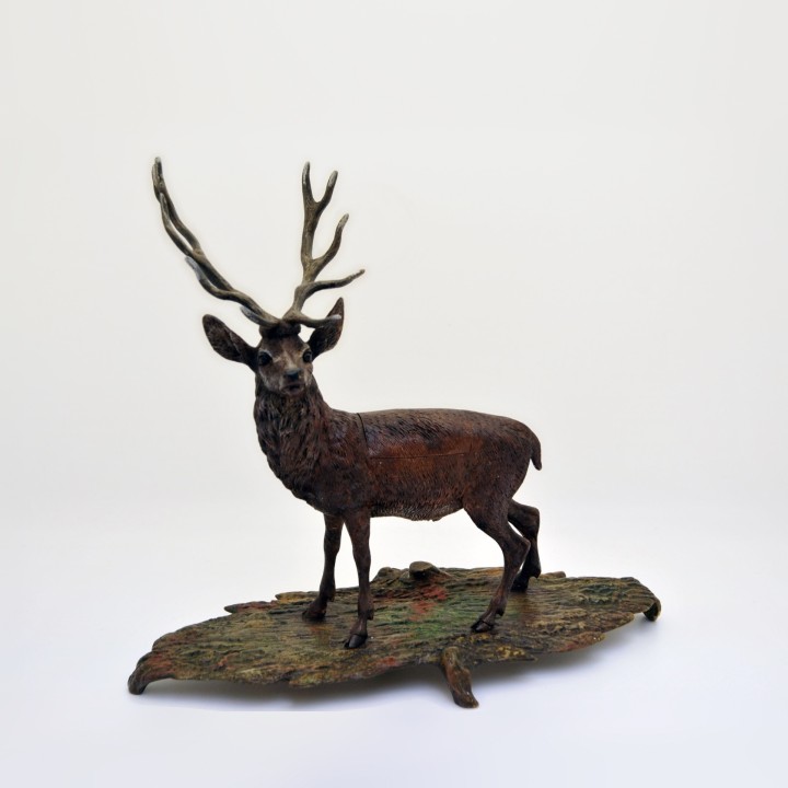 Cerf encrier en bronze polychrome du XIXe
