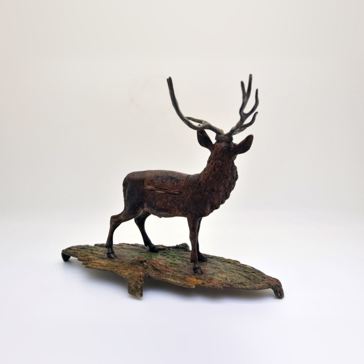 Cerf encrier en bronze polychrome du XIXe