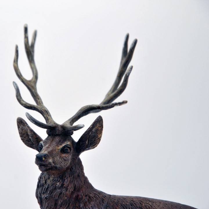 19th-century polychrome bronze stag inkwell