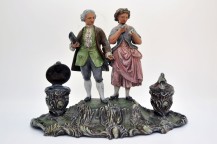 Inkwell imposing polychrome regule - wealthy couple