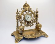 Inkwell and original French bronze clock nineteenth