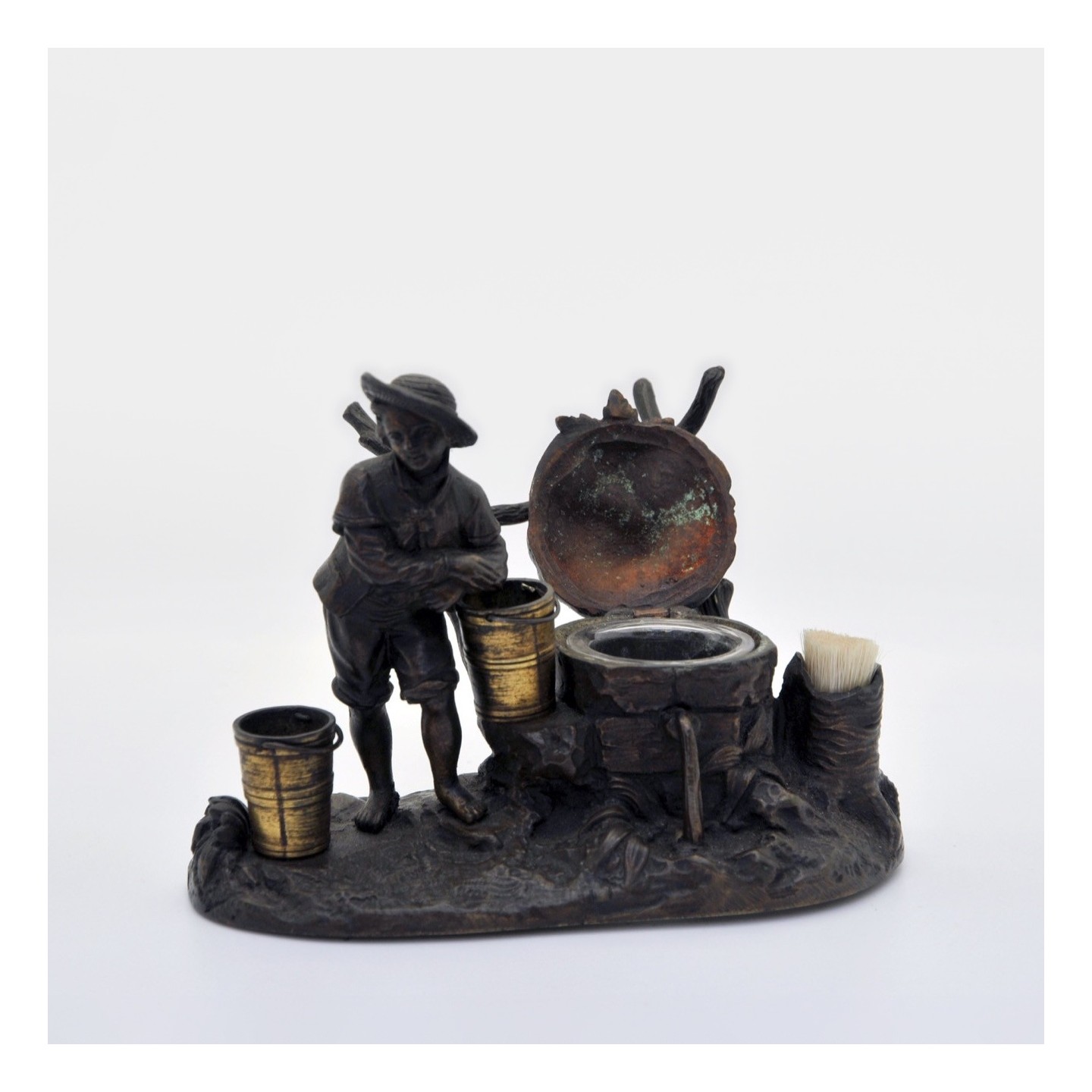 19th-century French patinated bronze inkwell