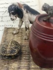 Encrier bronze de Vienne scène de chien et chat observant une tortue.
