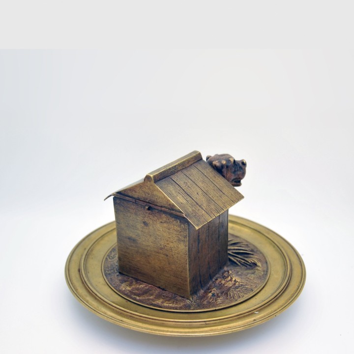 Tintero de bronce con un perro, obra de Moigniez