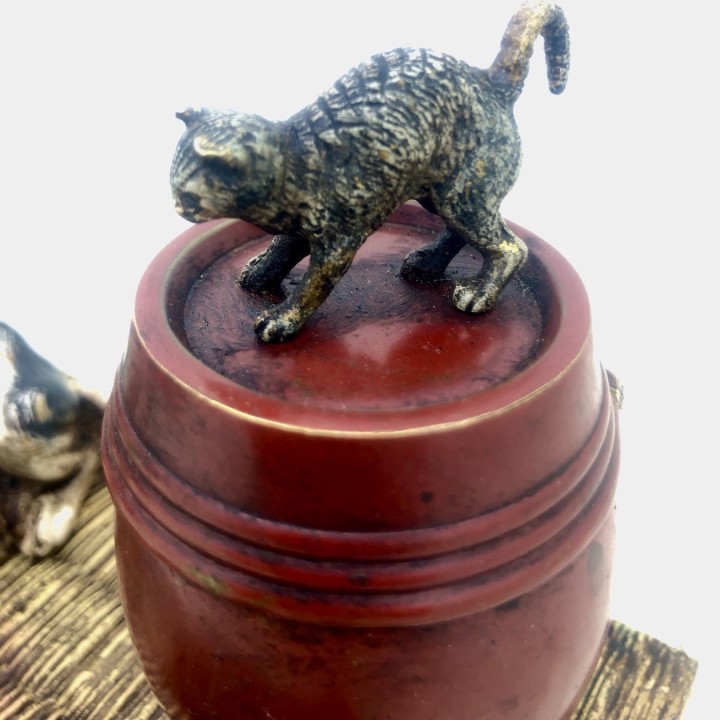 Vienna bronze inkwell, dog and cat watching a tortoise
