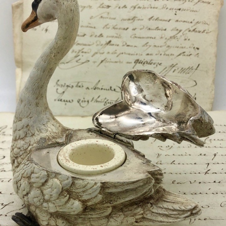 Polychrome Vienna bronze swan inkwell
