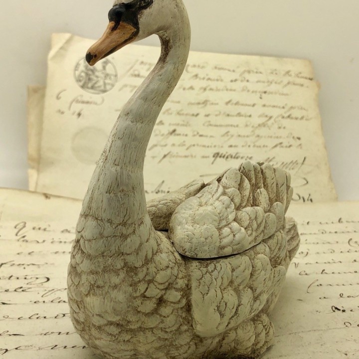 Encrier au cygne en bronze de Vienne polychrome