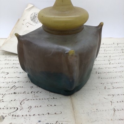Daum marbled pâte-de-verre inkwell, 1900