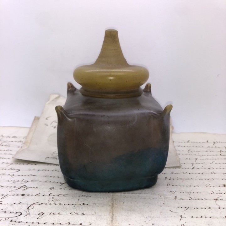 Encrier Daum en pâte de verre marmoréen 1900